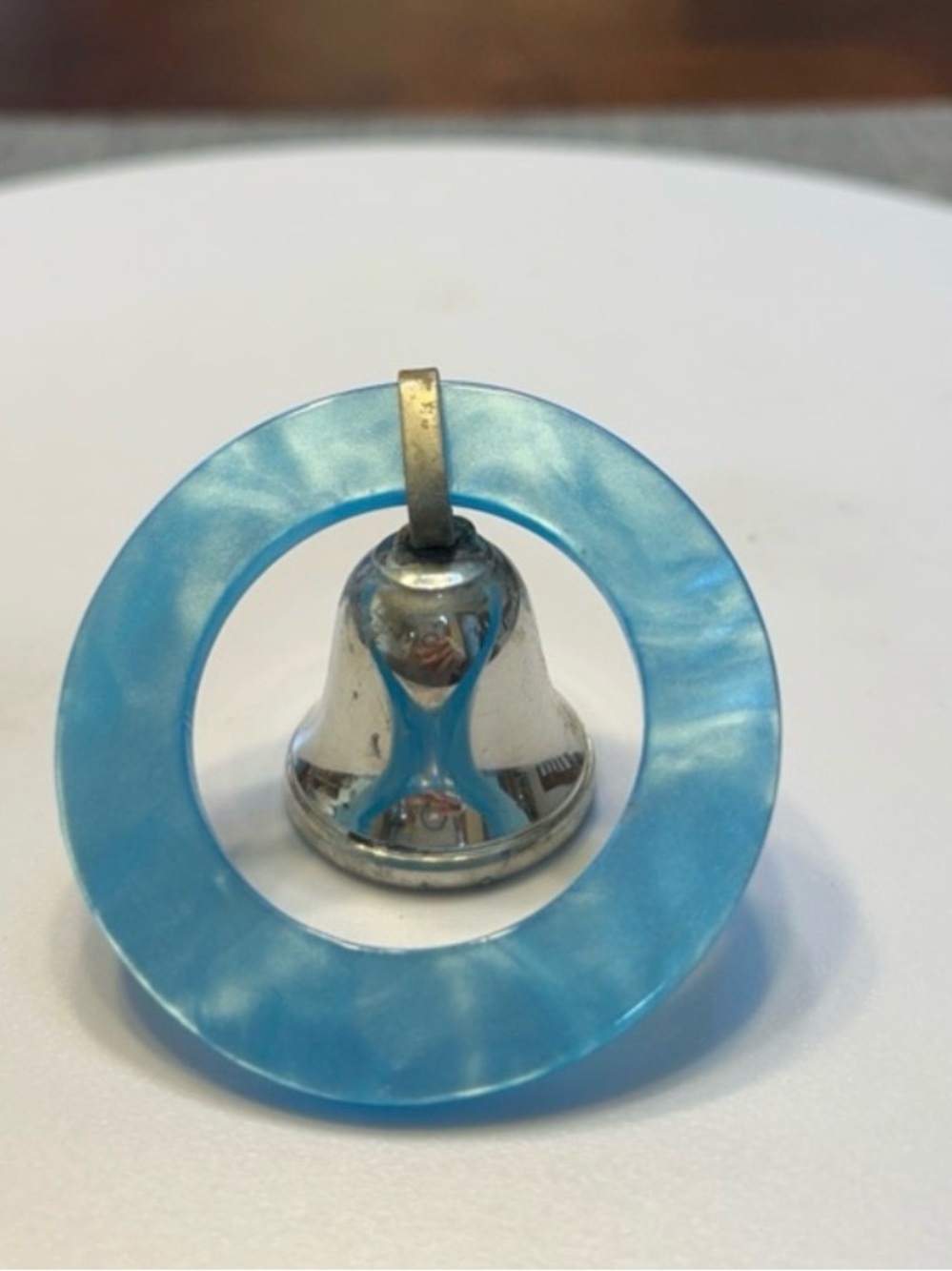 Blue Teething Ring Rattke w/ Box & Insert - Brand Web Silver Co. - Vintage 1983